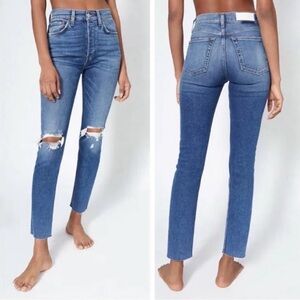 Re/Done High Rise Distressed Blue Jeans